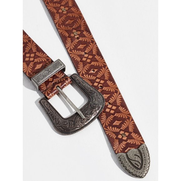 NWT Free People Outlaw Embossed Belt / Cognac - Picture 3 of 4